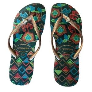 Havaianas Women's Slim Flip Flops Alpargatas Floral Green Size 37 - 38